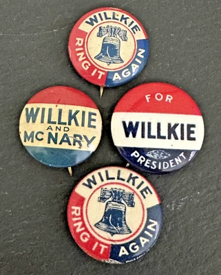 BOTONES DE CAMPAÑA WILLKIE DE COLECCIÓN: WILLKIE & MNARY, RING IT AGAIN, PRESIDENT M53 Foto 1 de 4