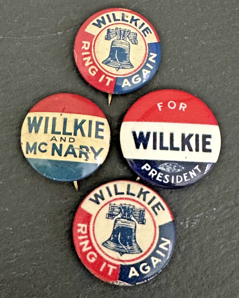 BOTONES DE CAMPAÑA WILLKIE DE COLECCIÓN: WILLKIE & MNARY, RING IT AGAIN, PRESIDENT M53 Foto 1 de 4