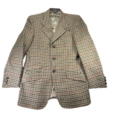 Vintage Burberrys Wool Tweed Blazer Jacket  Mens 38 Houndstooth Green Hunting - Image 1 of 4