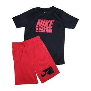 Nike Dri-fit Youth Large Red/Black Athletic Shorts & Spellout Logo Tshirt Set - Picture 1 of 8