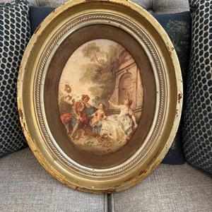 VINTAGE OVAL FLORENTINE WALL ART Thick Gilt Frame LANCRET INNOCENCE 17 X 14 - Picture 1 of 9