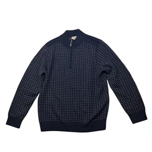 L.L. Maglione Bean uomo XL blu birdseye mezza zip lana cashmere spesso pesante - Foto 1 di 10