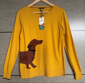 Joules Women Miranda Knitted Intarsia Crew Neck Jumper- Gold Sausage 🐕 - 14 - Picture 1 of 6