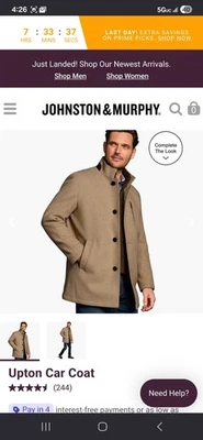 Abrigo Coche Hombre 2XL Johnston & Murphy Upton - Camel - Usado En Excelente Estado Foto 1 de 4