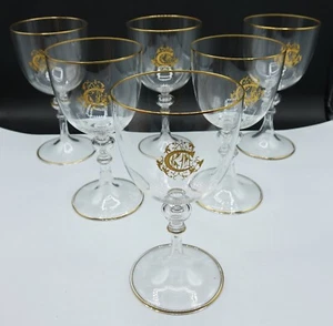 SUPERB French Baccarat Crystal Beauvais Water Glasses MC Gold Monogram Set of 6 - Picture 1 of 12
