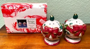 Christmas Salt & Pepper Shakers Fitz & Floyd Baroque Holiday Pattern EUC - Picture 1 of 4