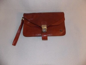R Gelenktasche Leder Braun 3 Reißverschlussfächer Herren Vintage 25 cm x 16 cm - Bild 1 von 5