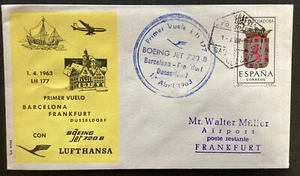 SPAIN 1963 Lufthansa FFC Barcelona-Frankfurt-Dusseldorf , LH177, 720B (PSE972) - Picture 1 of 2