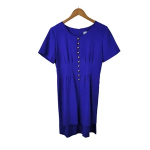 Vintage 80s Dress Size 4/6 Evening Secretary Suit Dress Career Blue Purple - Picture 1 of 5