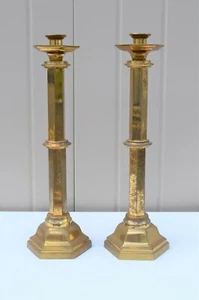 + Pair of Older Altar Candlesticks + 7/8" sockets + 15" ht + (CU825) - Picture 1 of 8