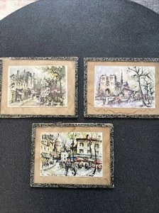 Lot de 3 Aquarelles Imprimées Vues de Paris - G Lelong et M Girard - Picture 1 of 13