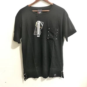Men’s Designer Round Neck Short Sleeve Soft T-shirt Premium Studded Black NEW - Picture 1 of 7