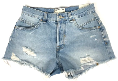 Pantalones Cortos Free People Mujer 26 We The Free Azul Denim Corte Envejecido Botón Mosca Foto 1 de 4