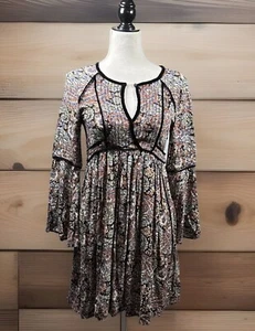 American Eagle Dress S Boho Dark Paisley Bell Sleeve Velvet Witchy Whimsy Goth - Picture 1 of 15