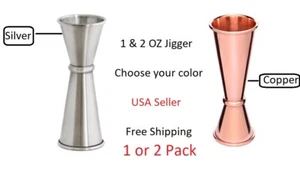 Copper or Silver Stainless Steel Japanese Style Jigger 1 & 2 OZ NEW! Ships Free! - Picture 1 of 5