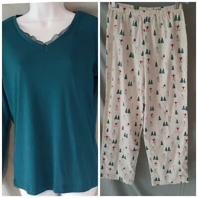 Conjunto de pijama Charter Club verde marfil manga larga pantalones largos esquí 2XL BUSTO 50" Foto 1 de 4