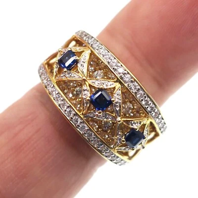 Золото над серебро синий и белый CZ группы кольцо размер 8,75 - Изображение 1 из 4