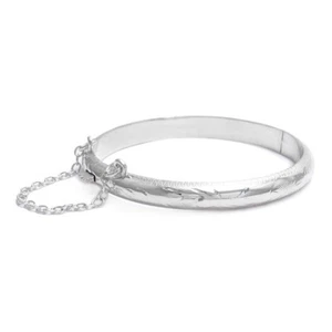 925 Sterling Silver 5" or 6" Laser Cut Wheat Design Bangle Baby Bracelet - Picture 1 of 1