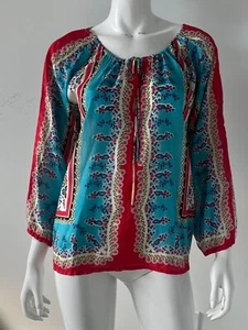 Johnny Was Silk Scarf Printed Blouse Flowy Size XS - Picture 1 of 4