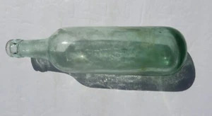 1800’s Green Glass Applied Lip 9.5” Torpedo Round Bottom Glass Bottle - Picture 1 of 5