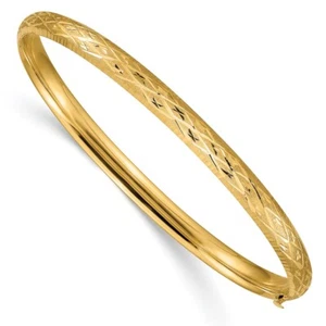 10k Yellow Gold 3/16 Diamond-cut Hinged Bangle Bracelet 7" 3.83g for Mom - Picture 1 of 4