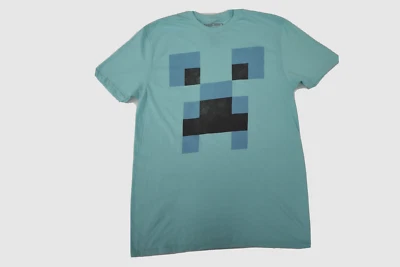 Minecraft Mens Creeper Blue Pixel Image Gamer Shirt New S, M - Image 1 of 4