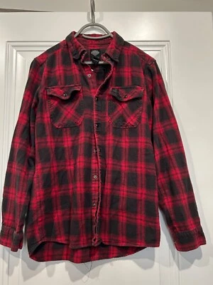 Harley Davidson Mens M Red Black Plaid Black Snap Flannel Shirt long sleeve - Image 1 of 4