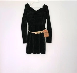 Route 66 Black Velour Dress With Removable Gold Flower Belt Girls M 7-8 - Picture 1 of 8
