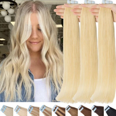 THICK 100G Tape In Glue REAL 100% Human Remy Hair Extensions FULL HEAD US Stock - Image 1 of 4