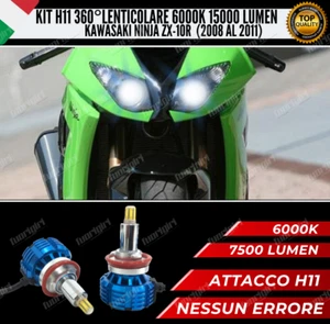 KIT FULL LED H11 LENTICOLARI KAWASAKI NINJA ZX10-R DAL 2008 AL 2011 6000K BIANCO - Picture 1 of 9