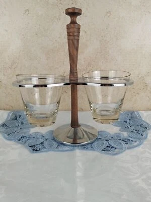 MCM Kromex Condiment Carousel/Server with 2 Glass Cups - Image 1 of 4