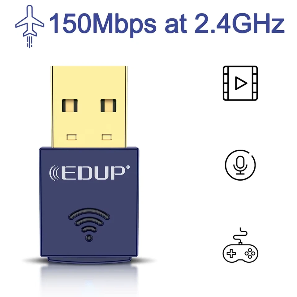 EDUP Mini WiFi Adapter 150Mbps WiFi Wireless Network Card Bluetooth4.0 USB2.0 - Immagine 1 di 4