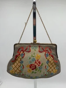 Vintage embroidered Clutch evening Bag VGC silver classic floral bow - Picture 1 of 14