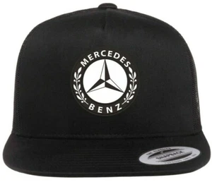 Mercedes Benz Car Auto Logo Emblem Printed on Hat Flat Bill Yupoong Trucker Cap - Picture 1 of 15