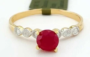 GENUINE 0.64 Cts RUBY & DIAMOND RING 10k GOLD - Free Certificate Appraisal - NWT - Picture 1 of 7