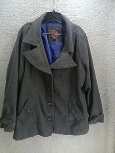 Dollhouse NYC Grey Double-Breasted 3 Button Wool Pea Coat Jacket Sz L Pockets 2X - Picture 1 of 7
