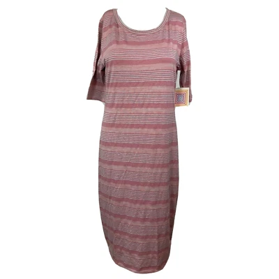 Nuevo con etiquetas Vestido LuLaRoe Para Mujer Talla L Rosa Rayas Camiseta Vestido Julia Elastizado Midi Foto 1 de 4