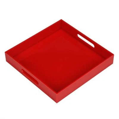Red Acrylic Serving Tray 10x10 inch Handles Coffee Appetizer Butler Kitchen - Image 1 of 4