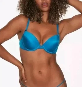 Frederick’s of Hollywood Blue Exxtreme Cleavage Push Up Bra NWT Size 32DD - Picture 1 of 6