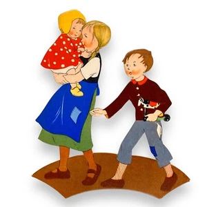 Vintage Pappe Papier Figur Niedliche Geschwister Kinder Deko Alt Märchen Bild - Bild 1 von 4
