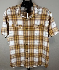 Red Head Brand Co Brown, White, & Yellow Short Sleeve Button Down Shirt Sz 2TG - Picture 1 of 7