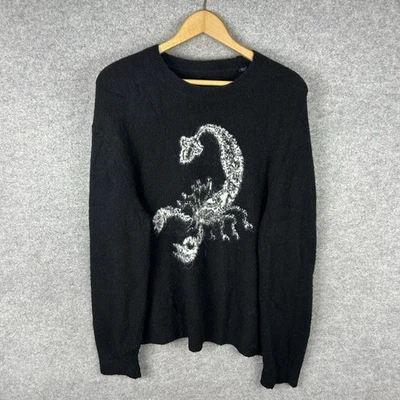 AllSaints Oversized Jumper Mens Medium Black Wool Alpaca Lightweight Sweater - Image 1 of 4