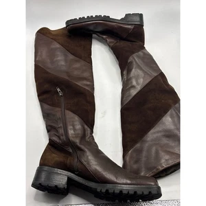 Vibram Sole Leather Suede Patchwork Knee High Boots Brown Size 36 - Picture 1 of 7
