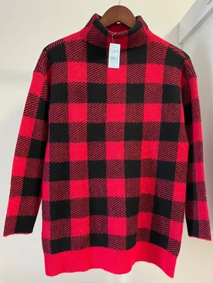 NUEVO CON ETIQUETAS LOFT Para mujeres Vacaciones Suéter a Cuadros Mediano Pequeño Rojo Negro Cuello Simulado $69 Foto 1 de 4