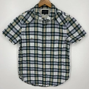 Lucky Brand Kurzarm Hemd mit Knöpfen Herren S grün kariert Print Perlen Druckknopf Slim - Bild 1 von 10