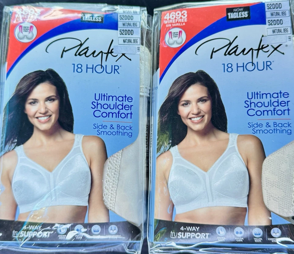 2 x Women's Playtex 18 Hour Ultimate Shoulder Comfort Size 52DDD Natural Beige - Image 1 of 4