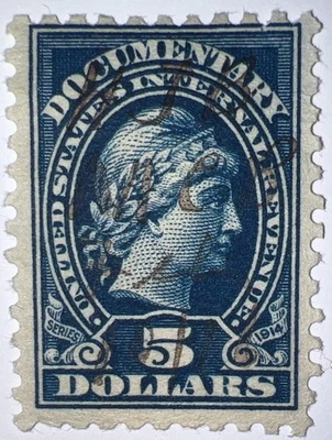Travelstamps: US Documentary Stamps Scott #R220 - $5 Used Pen Cancel - Image 1 of 4
