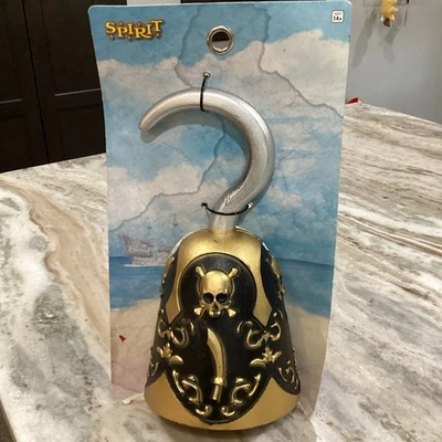 Esqueleto Plástico Pirata Gancho de Mano Calavera Puño Dorado Plata Utilería Disfraz Accesorio Foto 1 de 4
