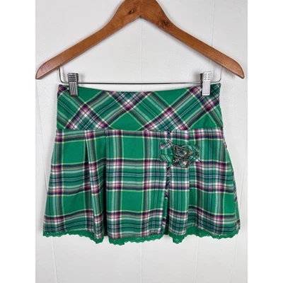 Y2K Justice Green Plaid Pleated Mini Skorts Kilt Style Buckle Girls Size 12 - Image 1 of 4