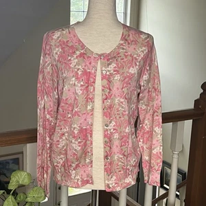 Cárdigan Suéter Banana Republic Rosa Crema Tostado Acuarela Floral Verano PL - Imagen 1 de 14